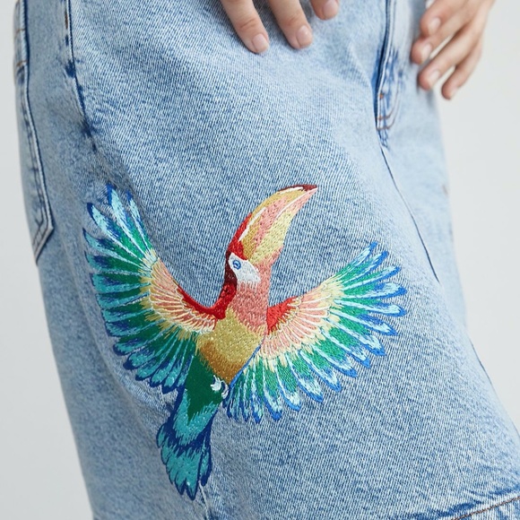 Anthropologie Farm Rio Embroidered Denim Mini Skirt - Picture 5 of 11